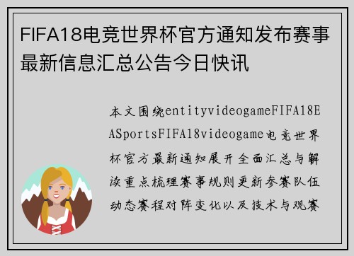 FIFA18电竞世界杯官方通知发布赛事最新信息汇总公告今日快讯